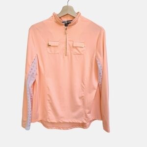 Jamie Sadock Light-weight 1/4 Zip Shirt, Sheer Undersleeve, Long Sleeve, Size M